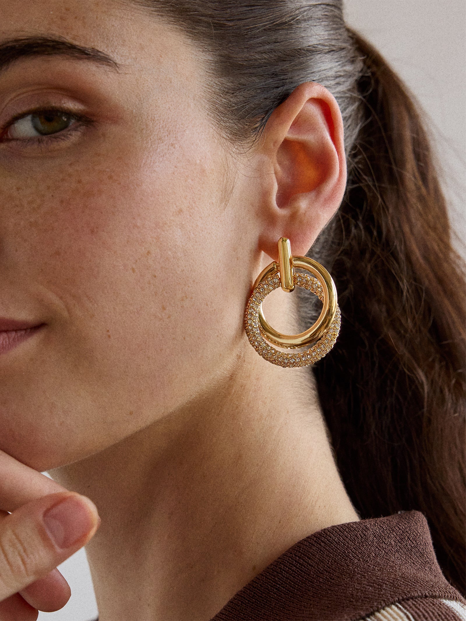 Sandra Gold Statement Earrings - Gold/Pavé
