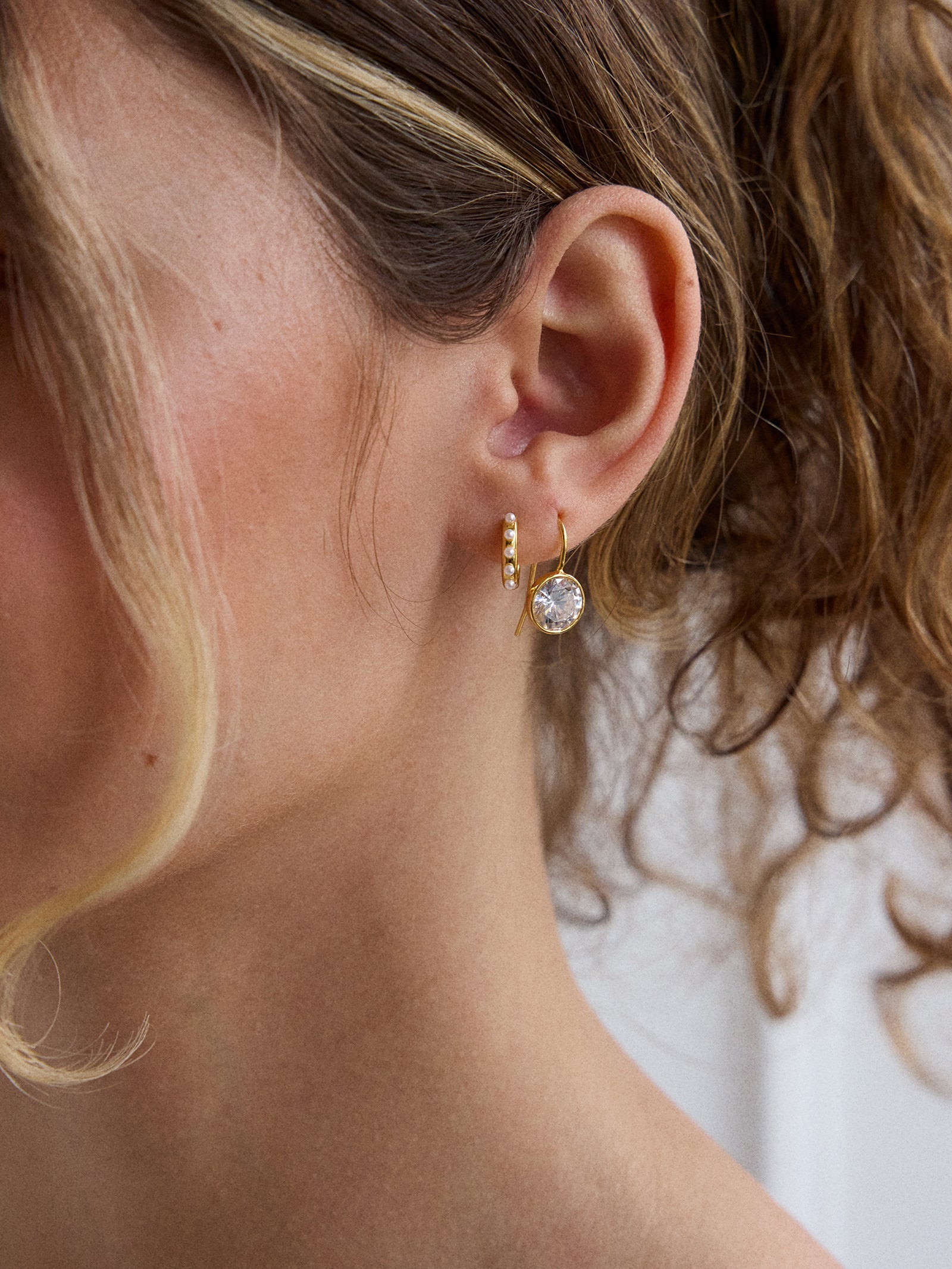 Fallon 18K Gold Bezel Earrings - Gold/Pavé