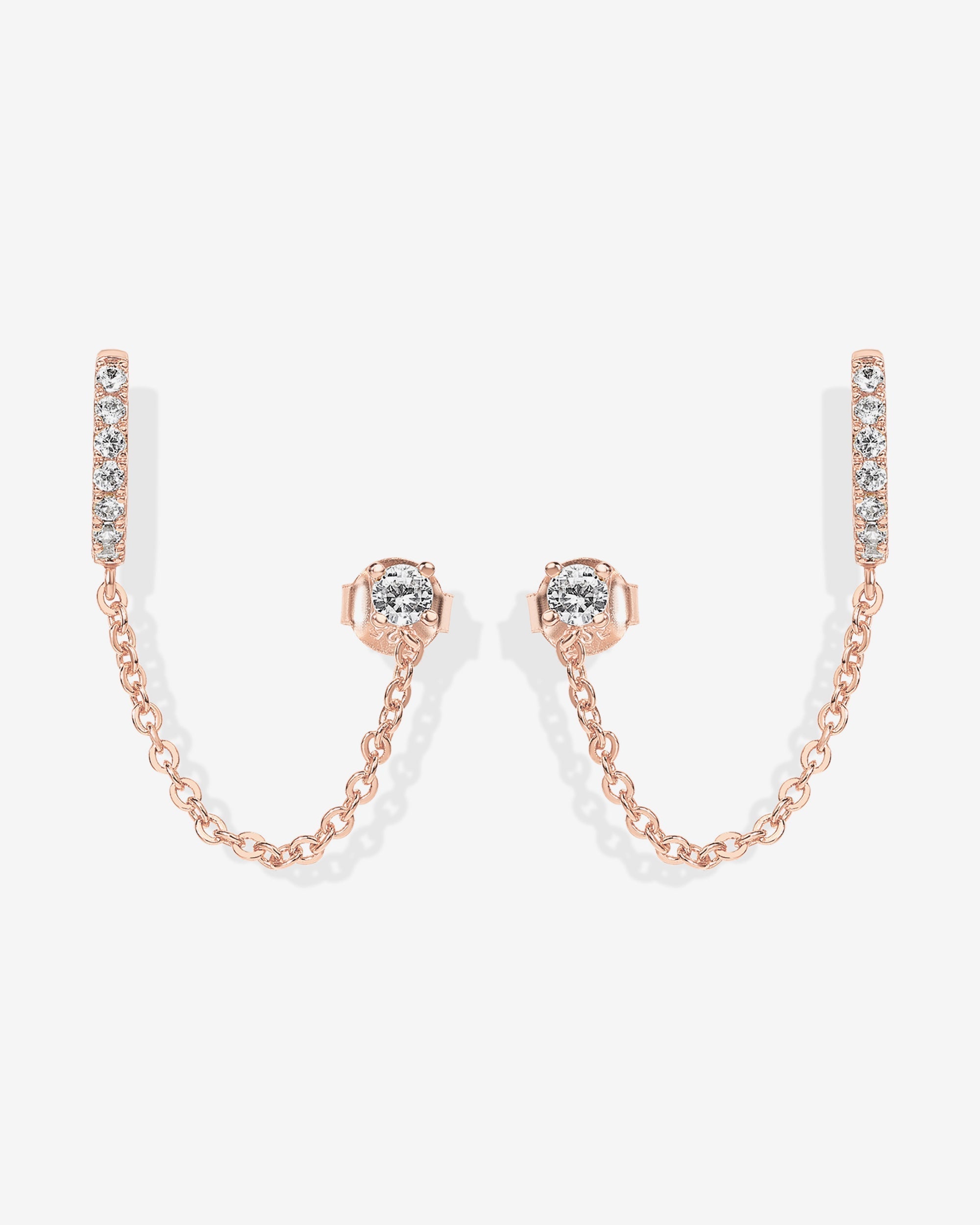 Chained Huggie Hoop with CZ Stud