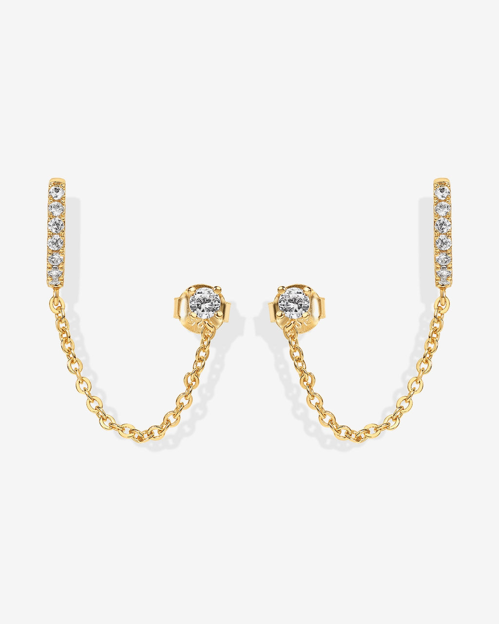 Chained Huggie Hoop with CZ Stud
